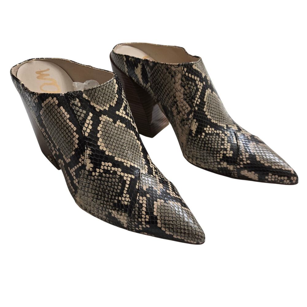 Sam Edelman Women Reverie 2 Leather Python Skin Mules Pointed Toe Block Heel 11M